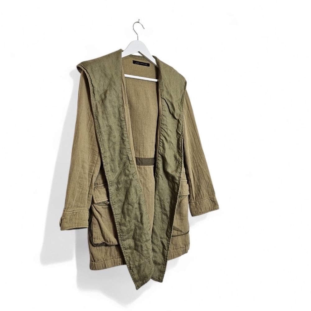 ZARA Jacket Womens S Khaki Tan Hooded Utility Cinch Waist 100% Cotton Gorpcore